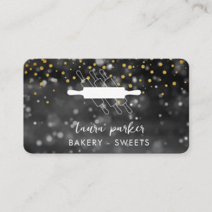 Bakery Chef  Rolling Pin Black White Handmade Business Card