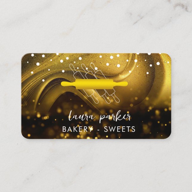 Bakery Chef  Rolling Pin White Gold Handmade Business Card (Front)