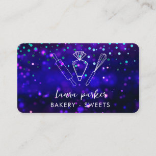 Bakery Chef with Whisk Rolling Pin Piping Bag Blue Business Card