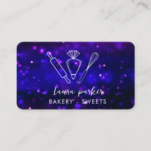 Bakery Chef with Whisk Rolling Pin Piping Bag Blue Business Card