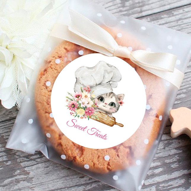 Bakery Chef's Hat Kitten Classic Round Sticker (Creator Uploaded)