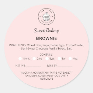 Bakery Cottage Food Law Brownie Ingredients Classic Round Sticker