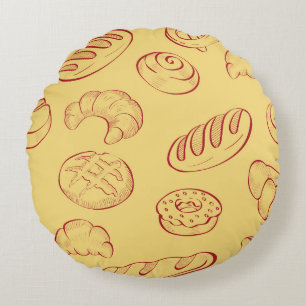 Bakery, croissant, food vintage seamless pattern round cushion