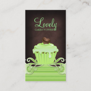 Bakery cupcake mint swirls chocolate brown business card