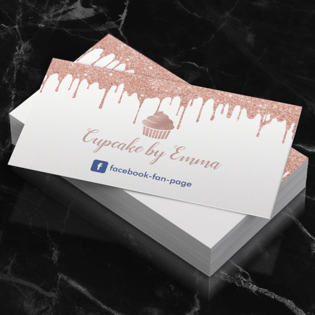 Bakery Cupcake Modern Rose Gold Dripping Business Card (Creator Uploaded)