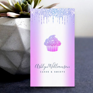 Bakery Cupcake Pastry Chef Purple Glitter Drips Business Card
