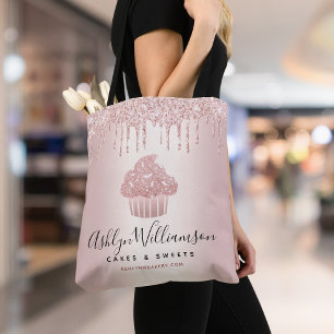 Bakery Cupcake Pastry Chef Rose Gold Glitter Drips Tote Bag