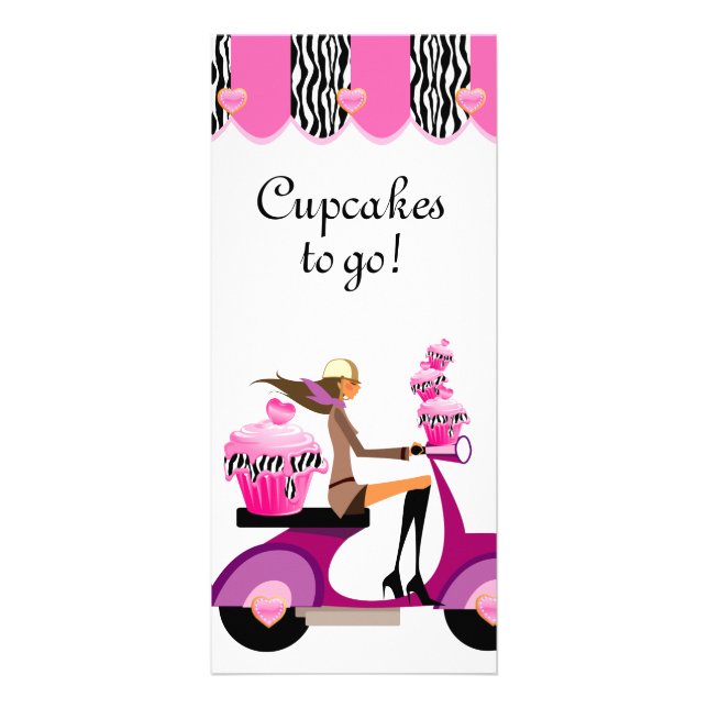 Bakery Cupcake Scooter Pink Zebra Rack Card (Front)