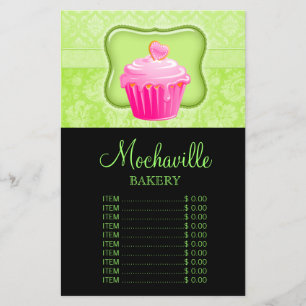 Bakery Cupcake Vintage Damask Lime Price List Flyer