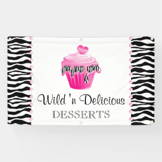 Bakery Cupcake Zebra Pink Dots Banner