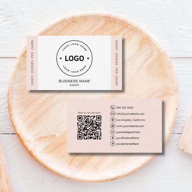 Bakery Custom Logo QR Code Peach Business Card (Bakery Custom Logo QR Code Peach Business Card)