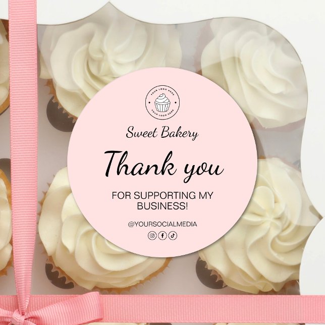 Bakery Custom Logo Thank You Business  Classic Round Sticker (Bakery Custom Logo Thank You Business Classic Round Sticker)