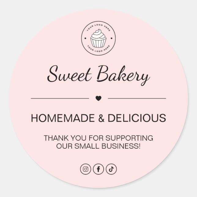 Bakery Custom Logo Thank You Classic Round Sticker (Front)