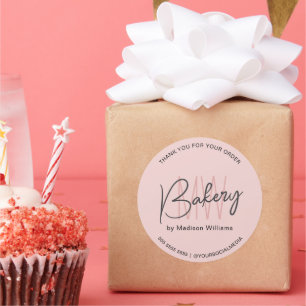 Bakery Custom Monogram Logo Pink Classic Round Sticker