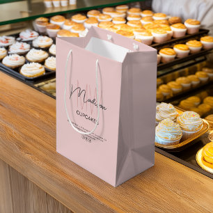 Bakery Custom Monogram Logo Pink Paper Bag