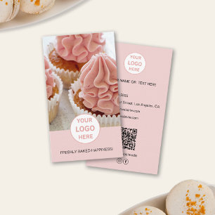 Bakery Custom Photo Logo QR Pink Business Card