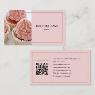 Bakery Custom Photo QR Code Minimal Pink Business Card