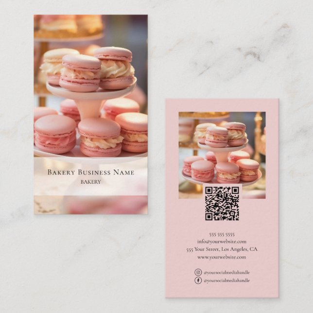 Bakery Custom Photo QR Code Pink Business Card (Front/Back)