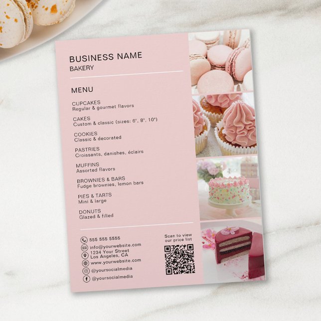 Bakery Custom Photo QR Social Media Icons Menu (Create your own Bakery Cake Shop Confectionery Flyer by MINTIC DESING STUDIO)