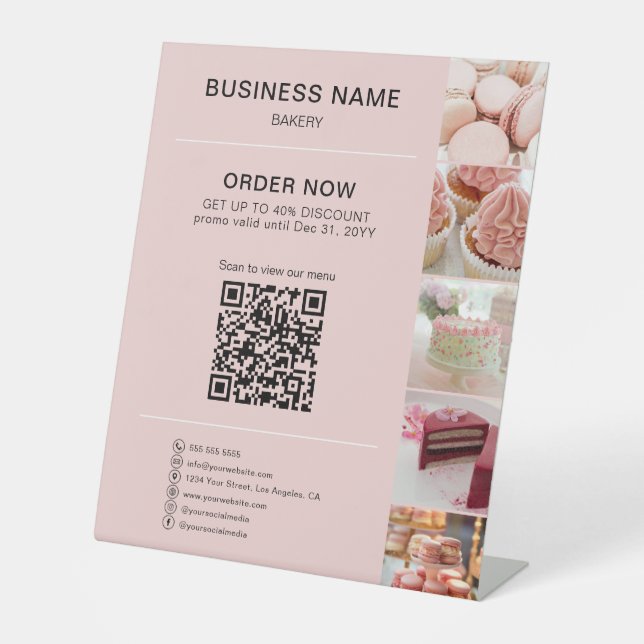 Bakery Custom Photo Social Media QR Pedestal Sign (Front)