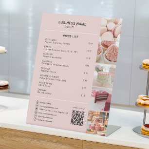 Bakery Custom Photo Social Media QR Price List Pedestal Sign