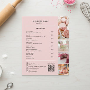 Bakery Custom Price List Photo Social Media QR Flyer