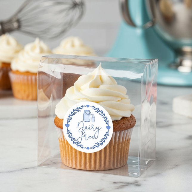 Bakery Dairy Free Milk Jug & Wreath Blue & White Classic Round Sticker (Bakery Dairy Free Milk Jug & Wreath Blue & White Classic Round Sticker)