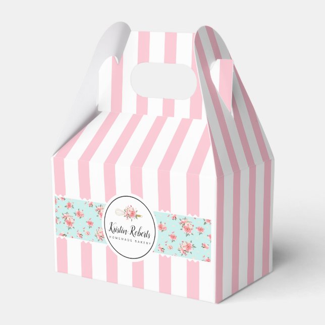  Bakery & Floral & Pink Stripes Favour Box (Front Side)
