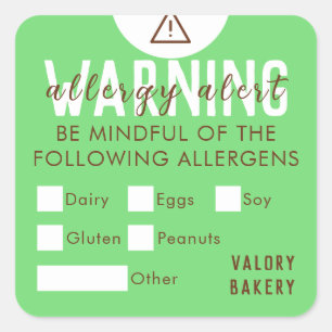 Bakery Food Allergy Alert Safety Pastel Green Square Sticker