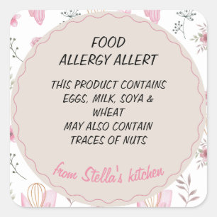 Bakery Food Allergy Allert Square Sticker