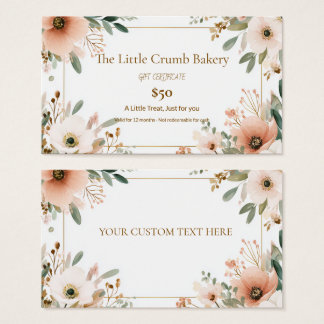 Bakery Gift Certificate, Watercolor Floral, Custom