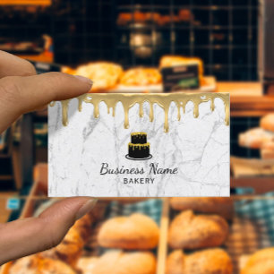 Bakery Gold Drip Icing Cakes Modern White Marble Business Card