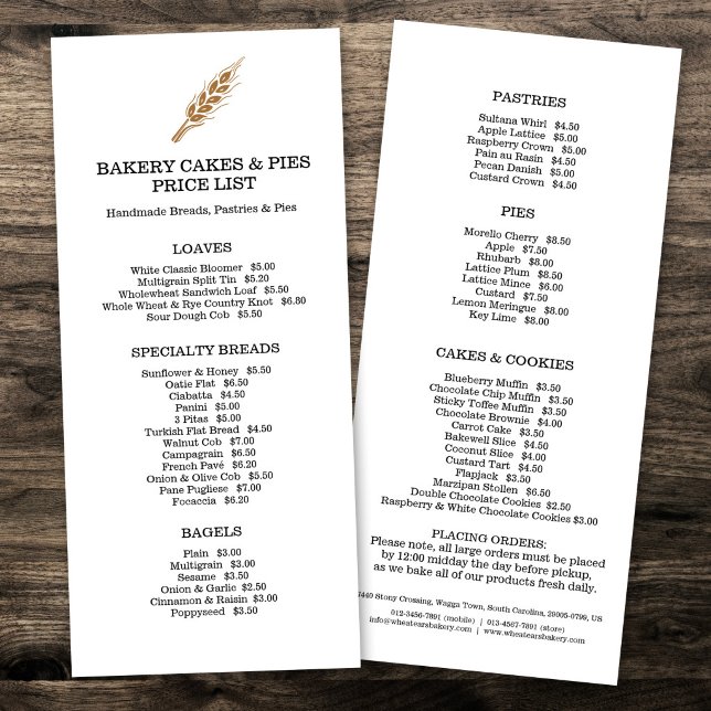 Bakery goods price list rack card (Creator Uploaded)
