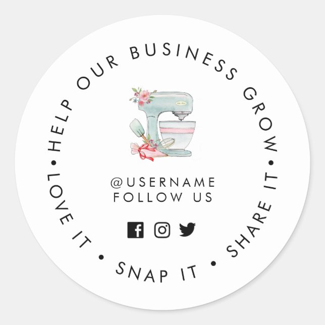 Bakery Help our Business Grow Social media Classic Round Sticker (Front)