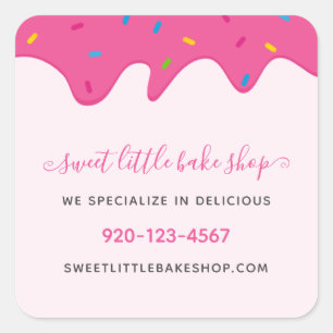 Bakery Icing Frosting Drips Sprinkles Pink Classic Square Sticker