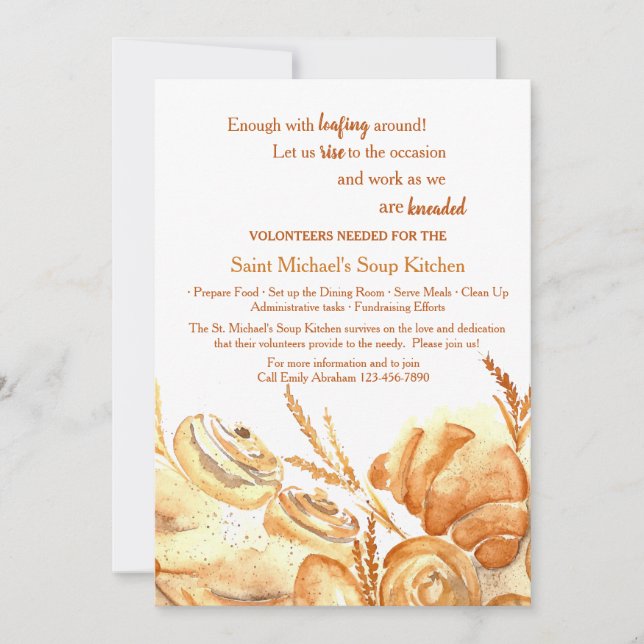 Bakery Items Volunteer Request Card (Front)