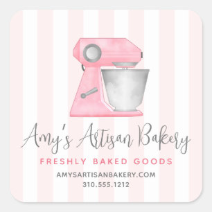 Bakery Kitchen Mixer Blush Pink White Stripes Chef Square Sticker