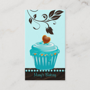 Bakery leaf cupcake blue chocolate brown business card