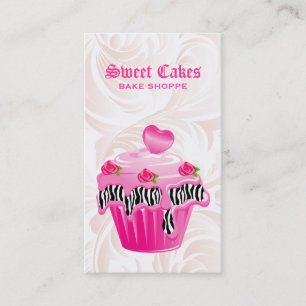 Bakery Leaf Rose Zebra Pink Cupcake Heart Elegant Business Card
