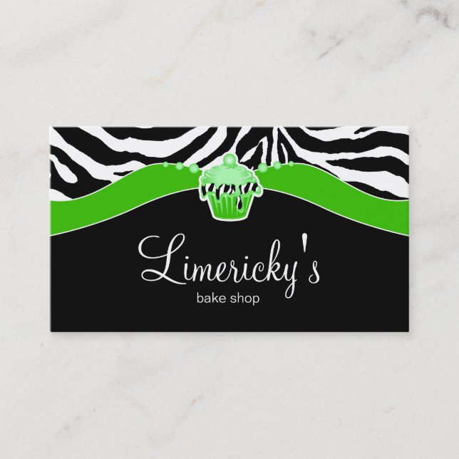 Bakery Lime Cupcake Zebra Animal Print Business Card (Front)
