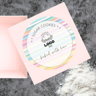 Bakery logo Cute retro stripes custom sugar cookie Classic Round Sticker
