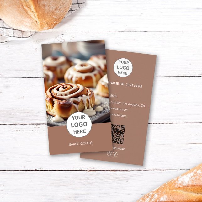 Bakery Logo Photo QR Code Brown Business Card (Bakery Logo Photo QR Code Brown Business Card)
