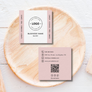 Bakery Logo QR Code Social Media Blush Pink Square Business Card