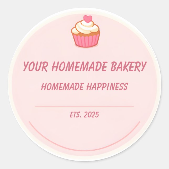 Bakery Logo Sticker - Custom Pink Cupcake Design (Front)