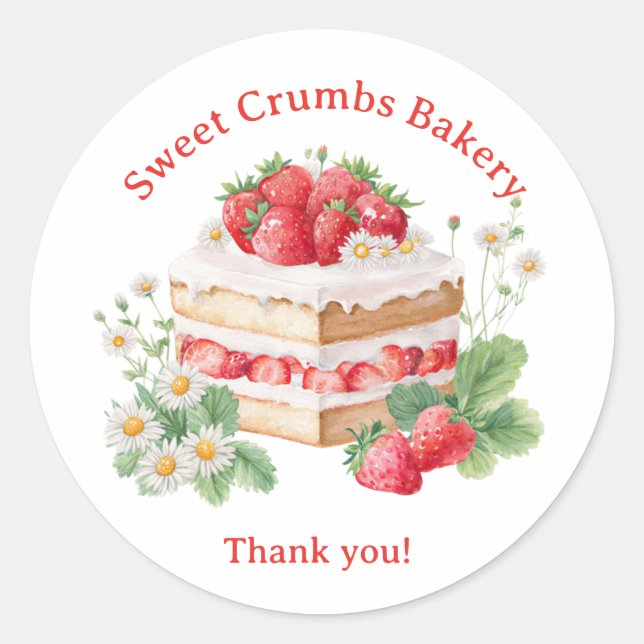 Bakery Logo Stickers,  Strawberry Cake Label (Front)