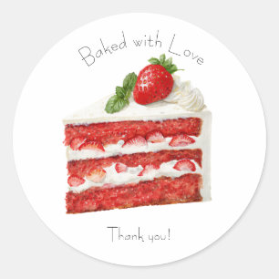 Bakery Logo Stickers, Strawberry Cake Label