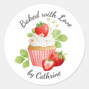 Bakery Logo Stickers, Strawberry Cupcake Label