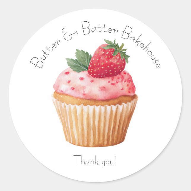 Bakery Logo Stickers,  Strawberry Cupcake Label (Front)