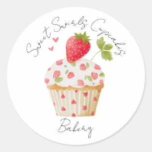 Bakery Logo Stickers,  Strawberry Cupcake Label
