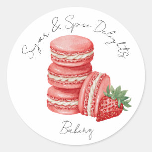Bakery Logo Stickers,  Strawberry Macarons Label